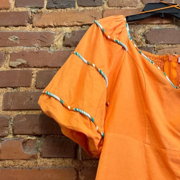 Karlie Sweetheart Orange Puff Sleeve Mini Dress NWT Size Large - Picture 5 of 7
